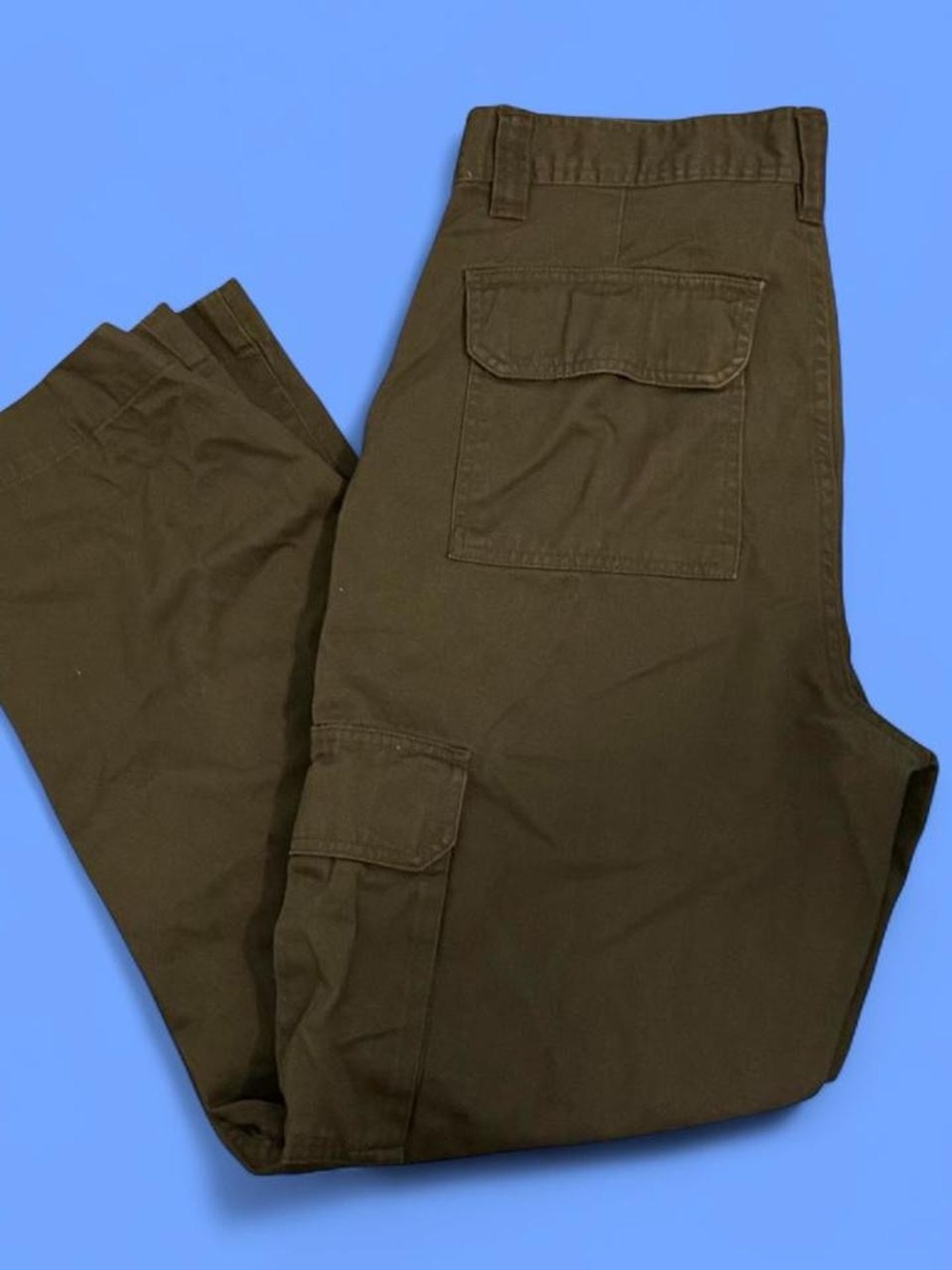Basic Editions Men's Dark Olive Cargo Pants with Patch Pockets